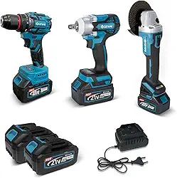 Brushless Parafusadeira Furadeira e Parafusadeira Chave de Impacto Esmerilhadeira Lixadeira Kit de Ferramentas Completa 3 em 1 Kit Multiferramenta 2 Bateria 21v Furadeira Parafusadeira 110V 220V GN447