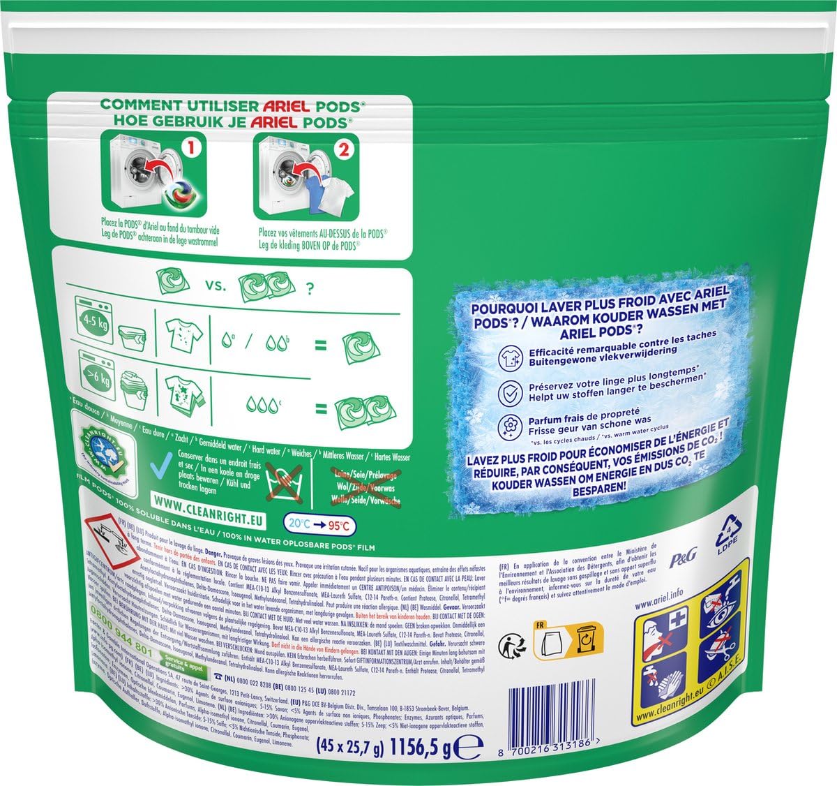 Ariel Detergente para ropa en cápsulas 4 en 1 + Quitamanchas ultra - 3 x 45 lavados