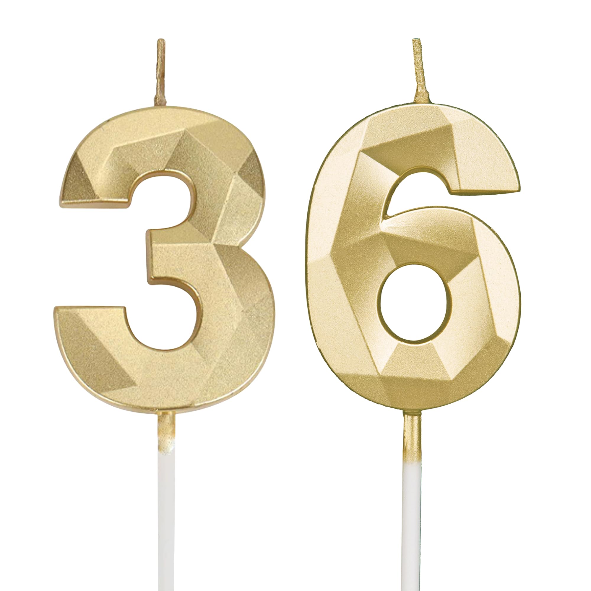 Geburtstagskerzen Zahlen 36，3D Gold Kerzen Geburtstag für Kuchen geburtstagsdeko, Geburtstag Kerzen Zahlen, Geburtstagskerzen Kinder für Partys, Hochzeiten, Firmenfeiern, Jubiläen (Gold, 36)