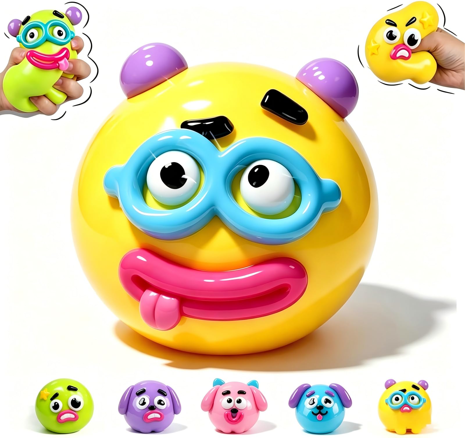 JOJOHOMY New Smushers Squishies With Interchangeable Faces, Soft Slow Rising Cute Dog Face Swap Sensory Fidget Toy, Stress Anxiety Relief Toy for Adults Kids Home Office Travel Party (Yellow ) — image 1