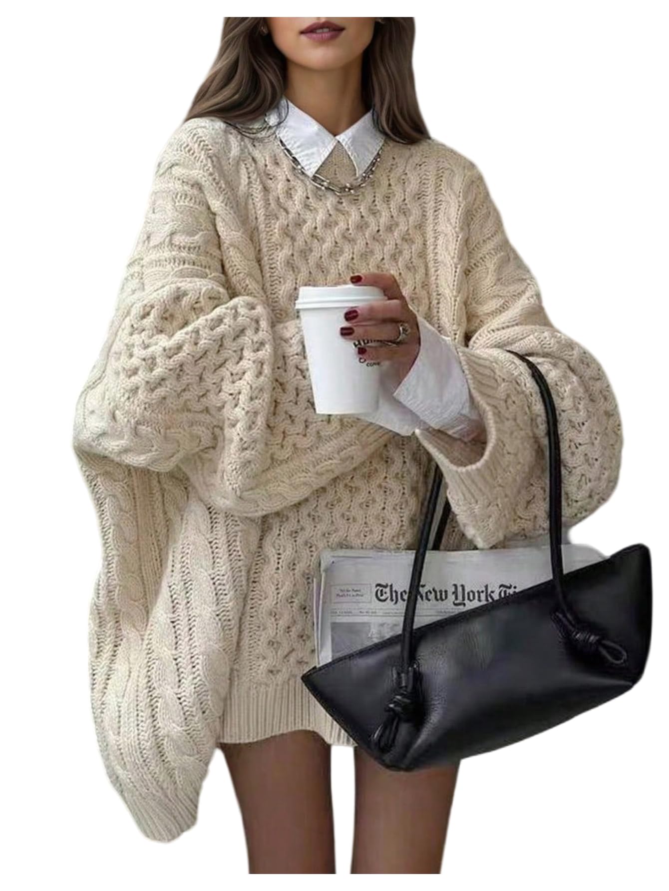 Verdusa Womens Chunky Fall Sweaters Cable Knit Long Sleeve Loose Pullovers Going Out Outfits