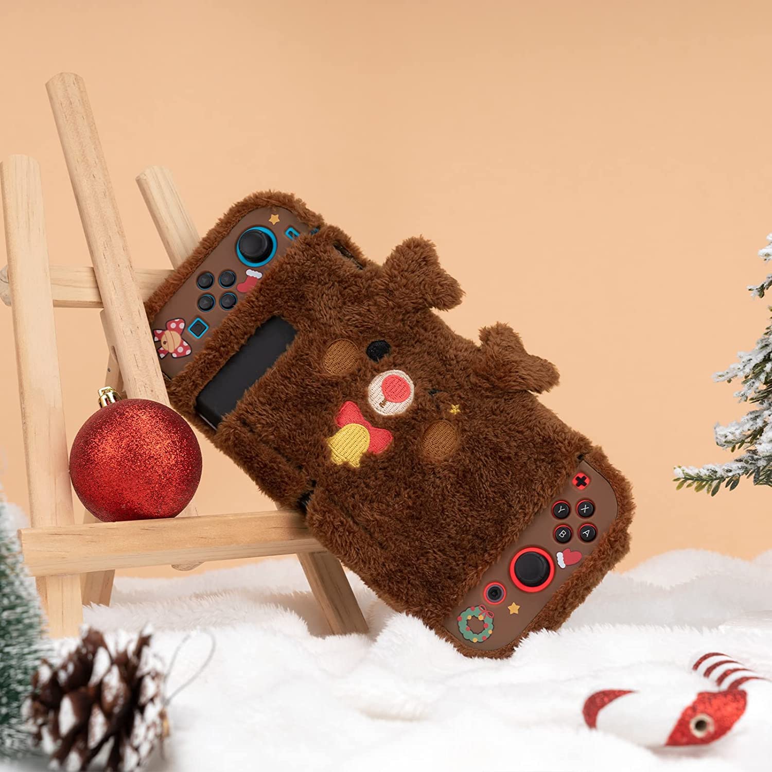GeekShare Coque de Protection en Peluche Mignonne Compatible avec Switch et Joy Con - Absorption des Chocs et Anti-Rayures - Thème Noël