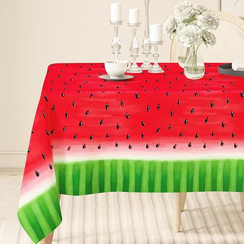 AnyDesign - Mantel de tela reutilizable con estampado de sandía, diseño de frutas, 60 x 104 pulgadas, color rojo y verde, mantel rectangular de