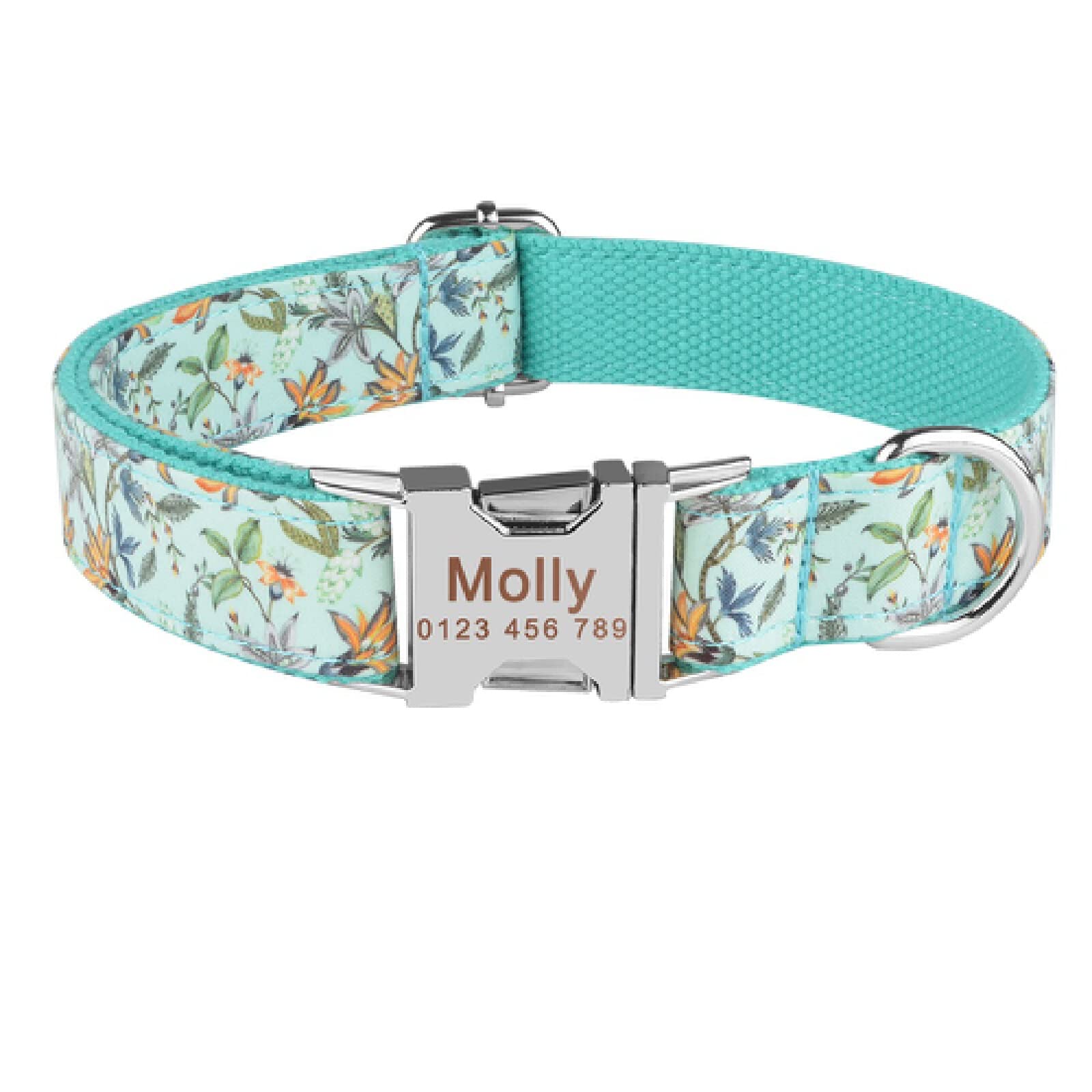 Collier chien personnalisé en nylon réglable orange et vert taille M
