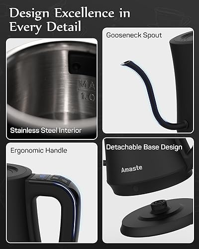 Miniatura 5 de Amaste Hervidor eléctrico de cuello de cisne, tetera eléctrica con control de temperatura, hervidor eléctrico de 34 onzas para café y té, interior