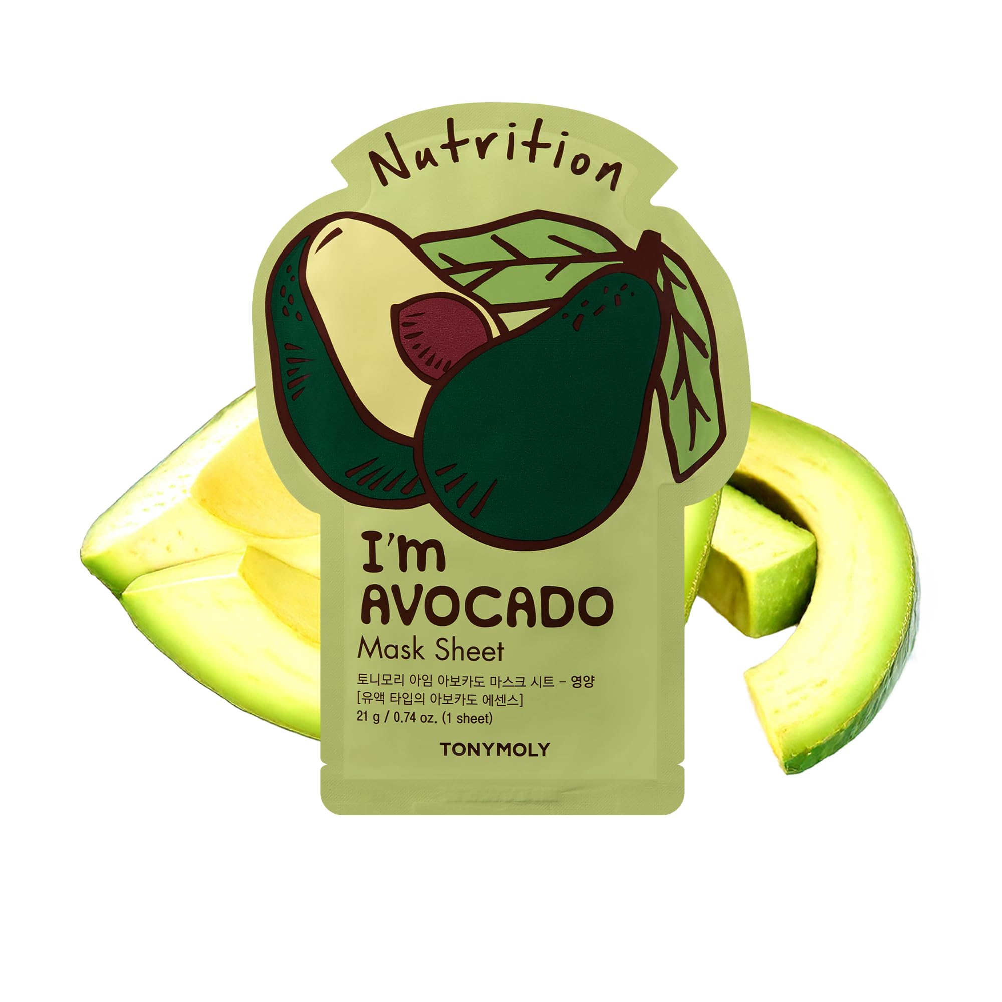 TONYMOLY I'm Avocado Sheet Mask – Korean Skincare Face Mask, Hydrating & Moisturizing, Vitamin Infused, Soothes Skin, 10 Pack