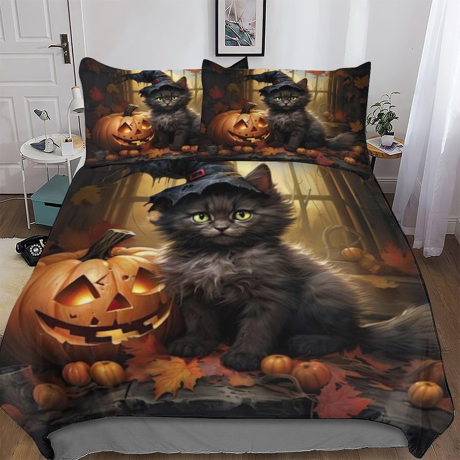 Llxxhh Halloween Pumpkin Comforter Cover Bedding Set Kids Duvet Cover Bedspread Cover With Pillowcase Soft Quilt Cover For Youth And Adult Single(135X200cm)