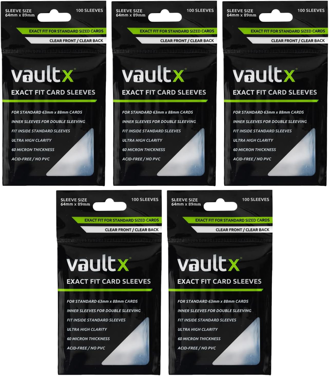 Vault X Exact Fit Trading Card Sleeves, Soft, High Clarity, Perfect Fit Inner Sleeves, Collectible Card Games, Sports, TCG (500 Pack)