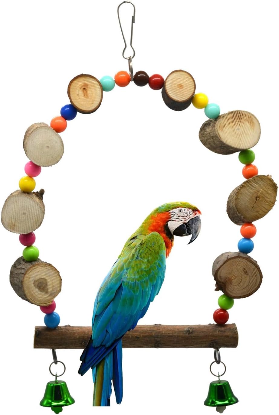 Parrot Bird Stand Bar,Hanging bridge swing hoops wood beads Swivel Ladder Bite Chew Toy Elevated Station Bird Supplies Cockatiel Cage Hammock Pet Toy 3Size (Color : L)
