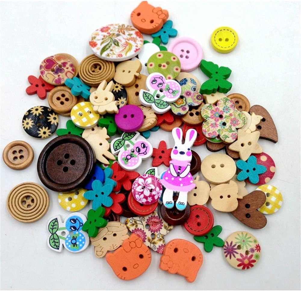 100 Pcs/Pack Wooden Button 2 Holes Button for Sewing Crafts DIY Works Decoration (Pink Purple)