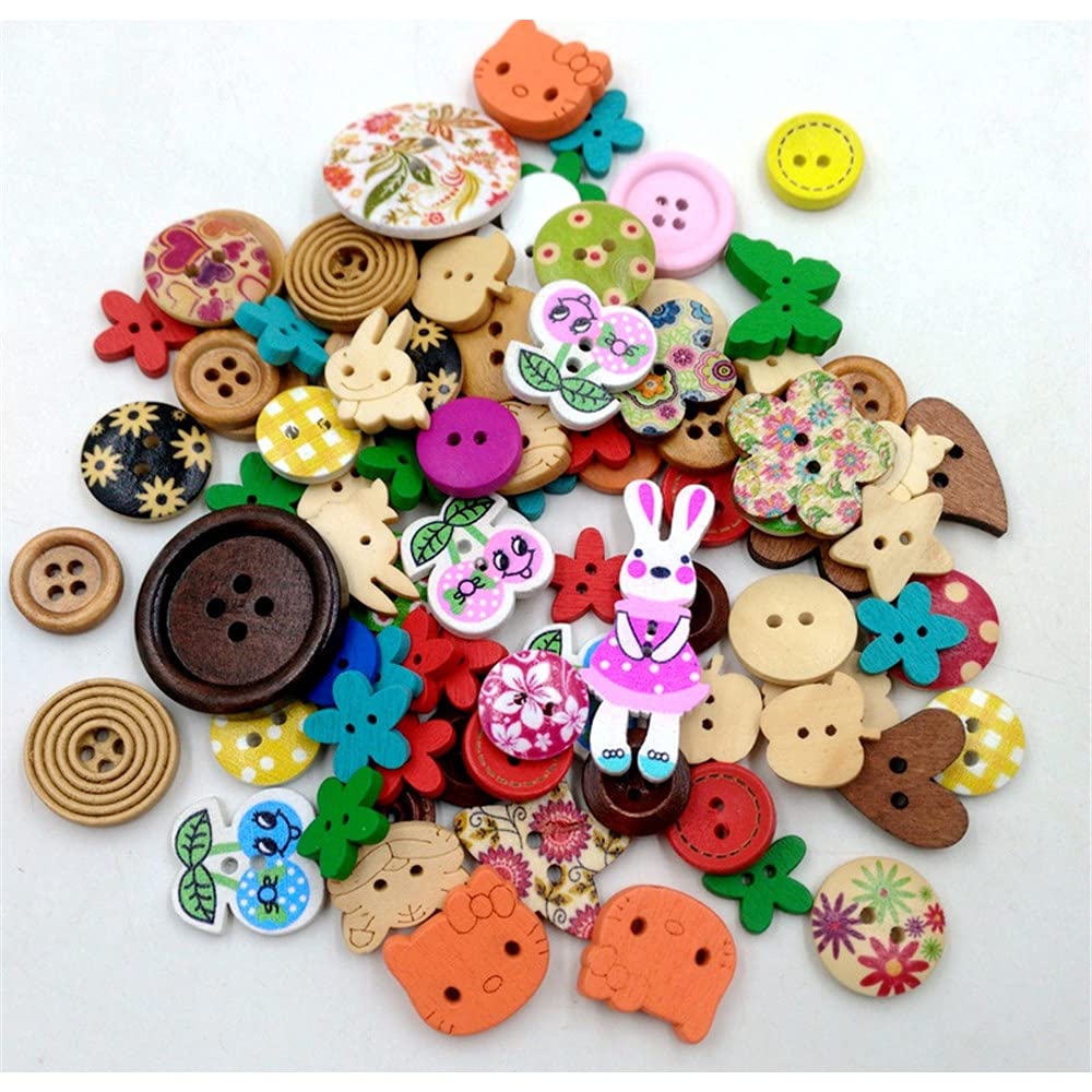 100 Pcs/Pack Wooden Button 2 Holes Button for Sewing Crafts DIY Works Decoration