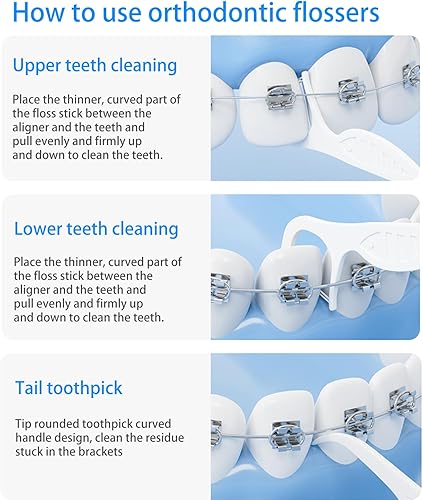 Miniatura 4 de Hilo dental Ortho Double Line - Púas de hilo dental de doble línea, cuidado bucal súper limpio, cómodo, 100 palillos de dientes, las mejores