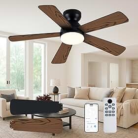 Hivento Ventilador de Teto com Controle Remoto/App, Luz LED 3 Cores, 6 Velocidades, Silencioso, Reversível, Ventiladores Teto para Quarto Interno/Externo, Bivolt 110/220V, Preto