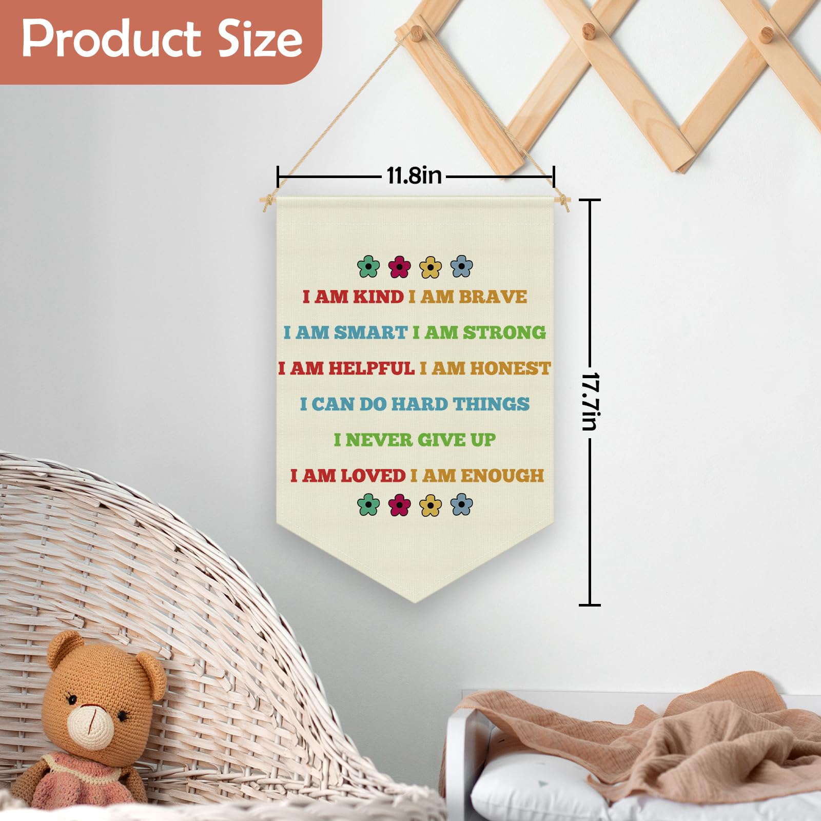 Kids Affirmation Wall Art Positive Hanging Pennant Flag Banner Inspirational Quotes Wall Art Kid Affirmation Gift for Baby Boy Girl Toddler Room Bedroom Playroom Nursery Classroom Linen Cotton Flag