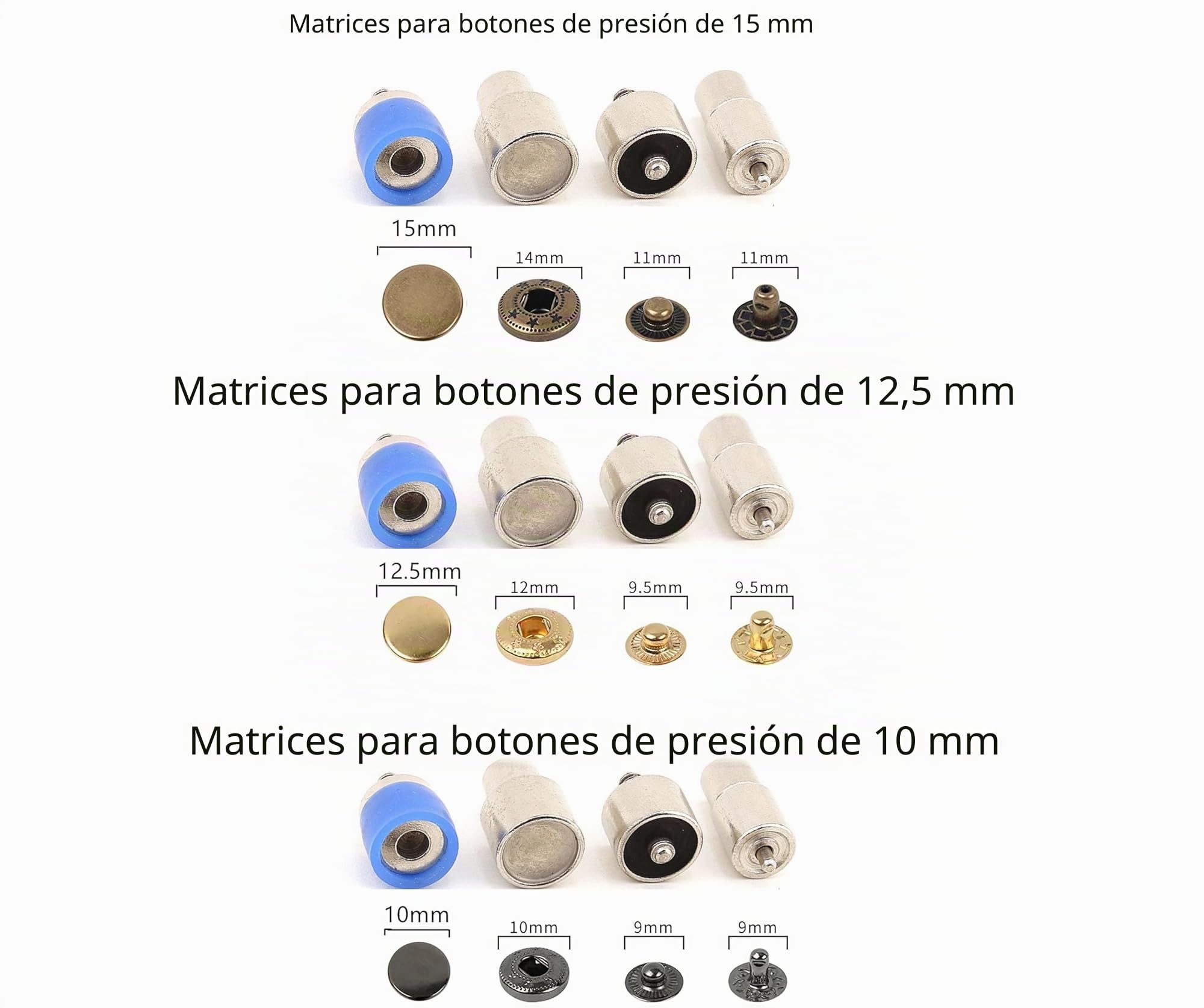 Cierre de botón a presión, remache, ojal, máquina de prensa manual con troqueles de ajuste, todo en un juego