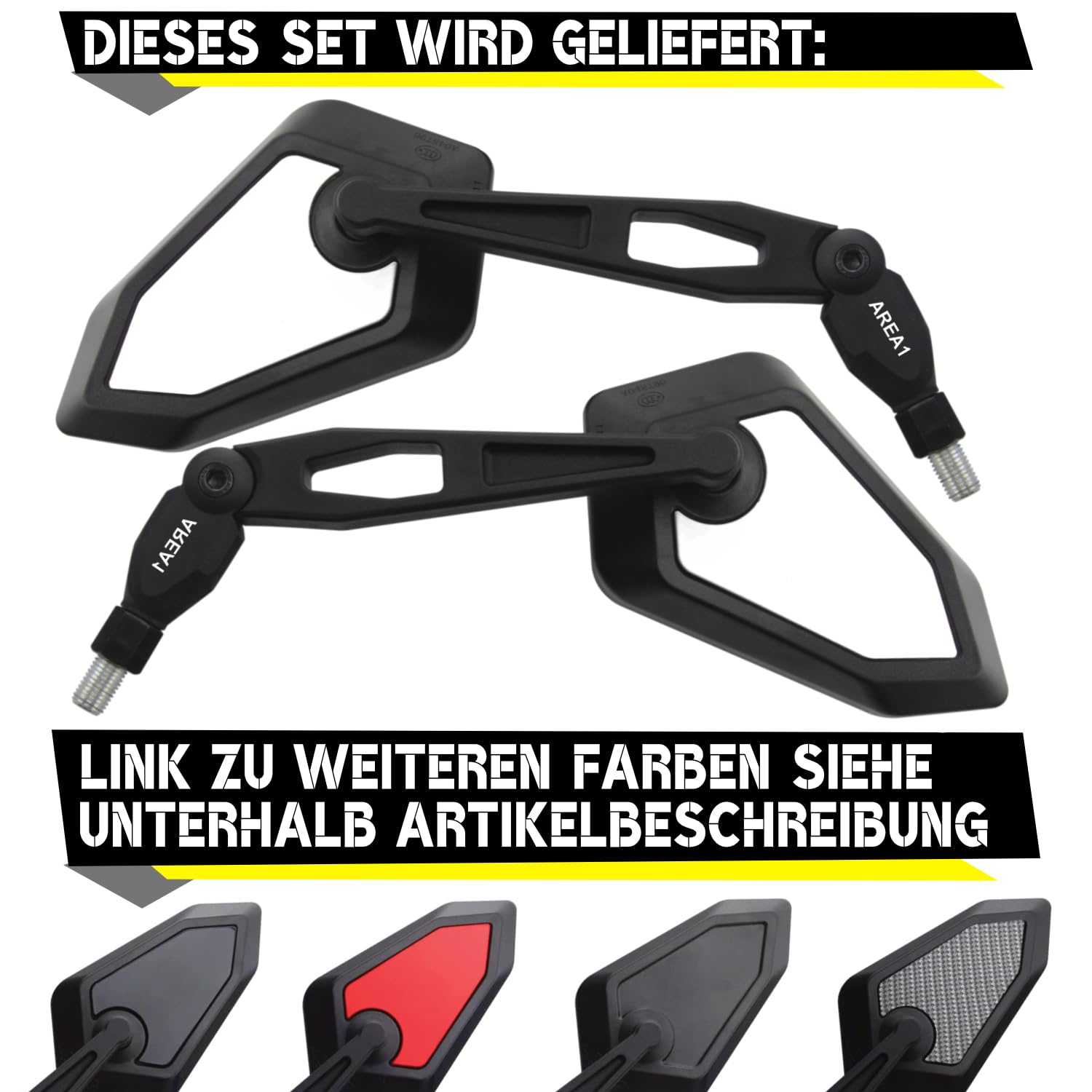 Area1 Set Specchietti Retrovisori M8+M10, Omologati E - Compitbil con Corbi, S-Five, E-Five, S2 Freewing, Delfino, History (V62)