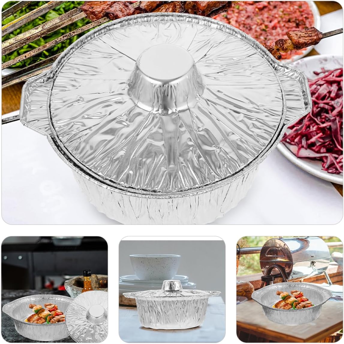 SHOWERORO 6Pcs Heat-resistant Tinfoil Pots for Baking Barbecue and Food Storage Compact Aluminum Foil Pans Suitable for Indoor and Outdoor Cooking