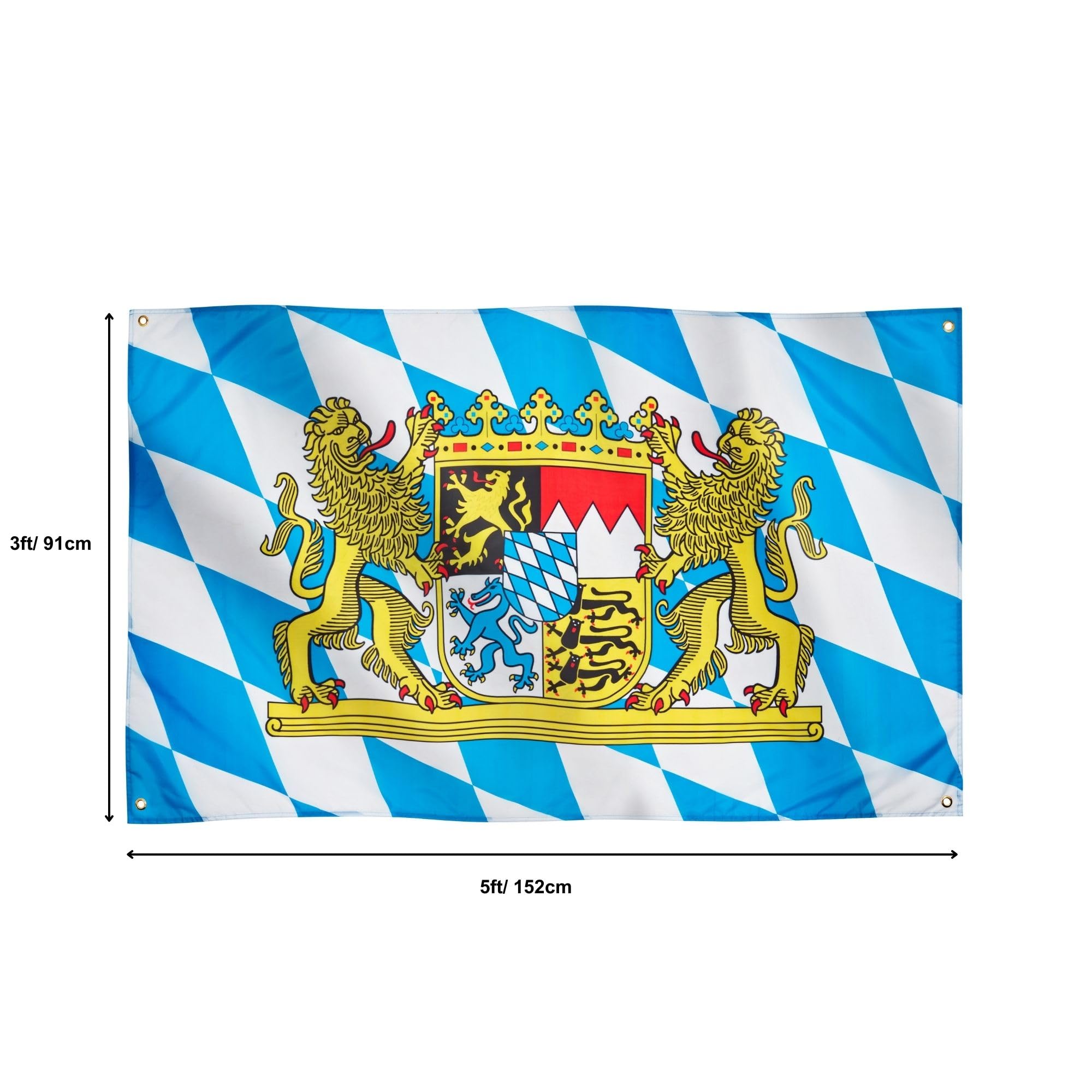 Runesol Bavaria Flag, 91x152cm, 3ft x 5ft, Oktoberfest Flag, Bavarian Flag, 4 Grommets, Eyelet in Every Corner, Munich - Image 2