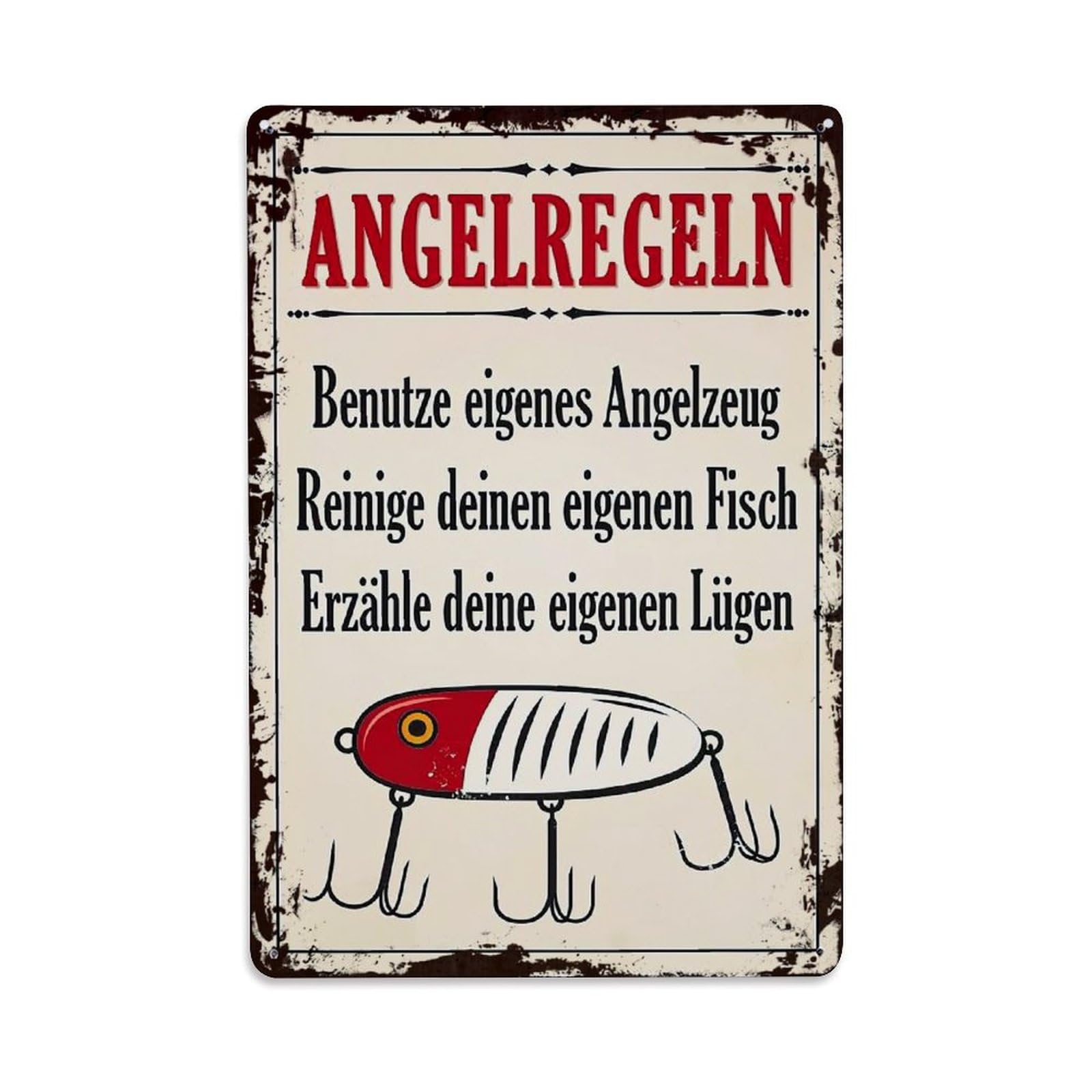 Fishing Rules Sign With Lure Retro Metal Tin Sign, Vintage Decor Art Poster for Bar, Home, Man Cave, Kitchen, Laundry Room Gift 8x12Inch