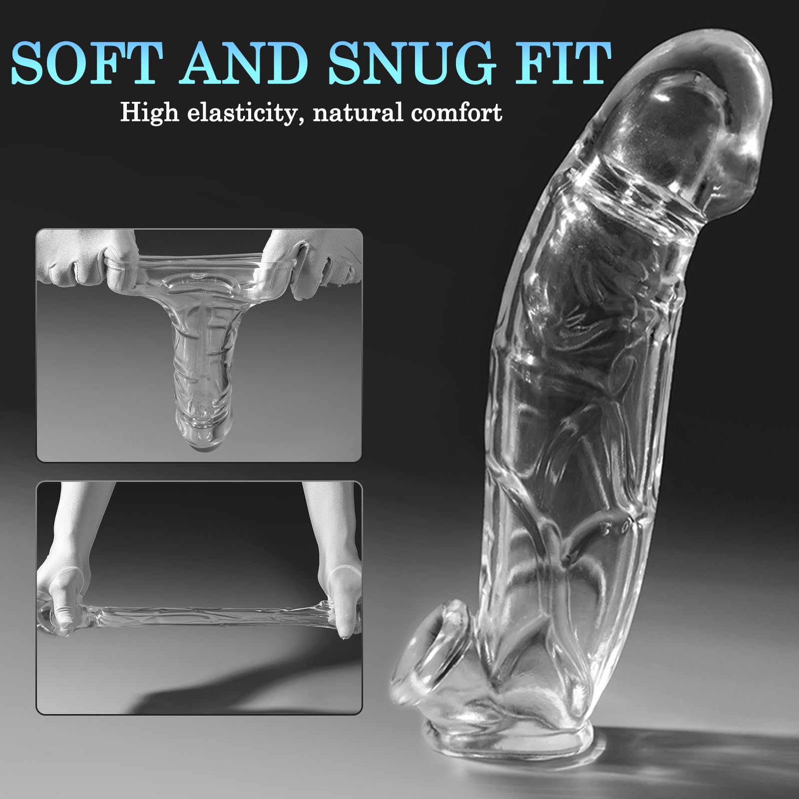 BDSMYOU Guaina Pene Sex Toys per Allungamento del Pene Maschile,Erezione Pene Forte e Duratura,Anello Antiscivolo per Testicoli,Sexytoysys Uomo,Toys Sessuali per Uomini (L)