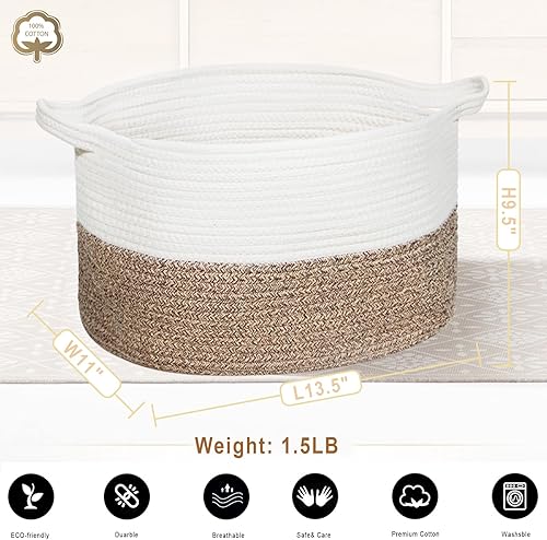 Miniatura 4 de Small Square Cotton Rope Storage Basket With Handles For Nursery Baby Toys Cloth Pet Blanket,13.5" x 11" x 9.5" Rectangle Woven Organizer For Living