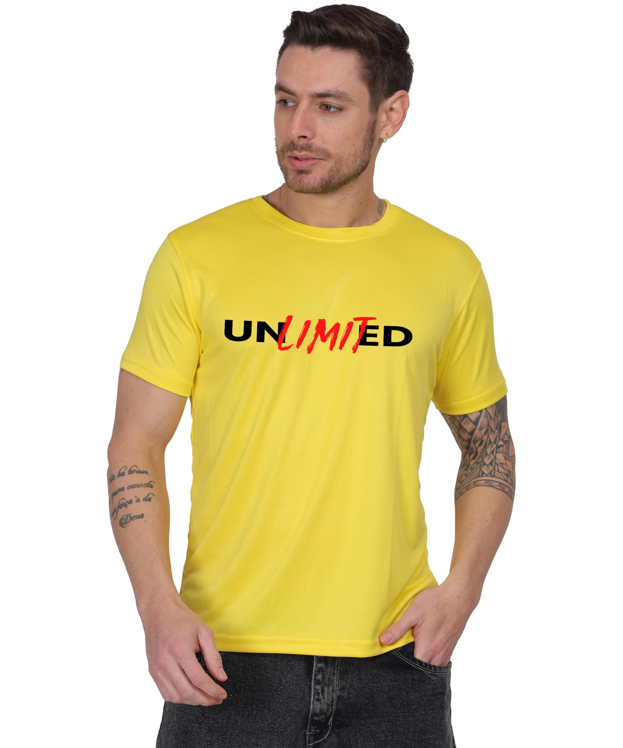 Unlimited Graphic Print Cotton T-Shirt, Round Neck, Half Sleeves Yellow