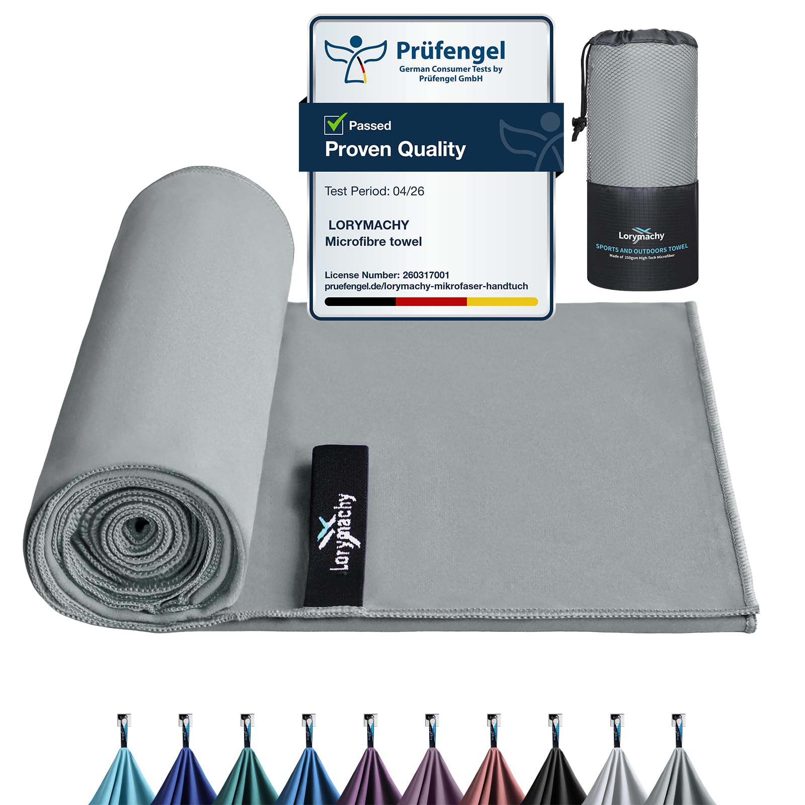 Microfibre Towel - 100×200cm Silver-ion Infused Fabric Quick Dry Towels for Adults | Lightweight & Highly Absorbent, Microfibre Beach Towel for Gym, Yoga, Travel, Camping and Hiking, Brooklyn Grey