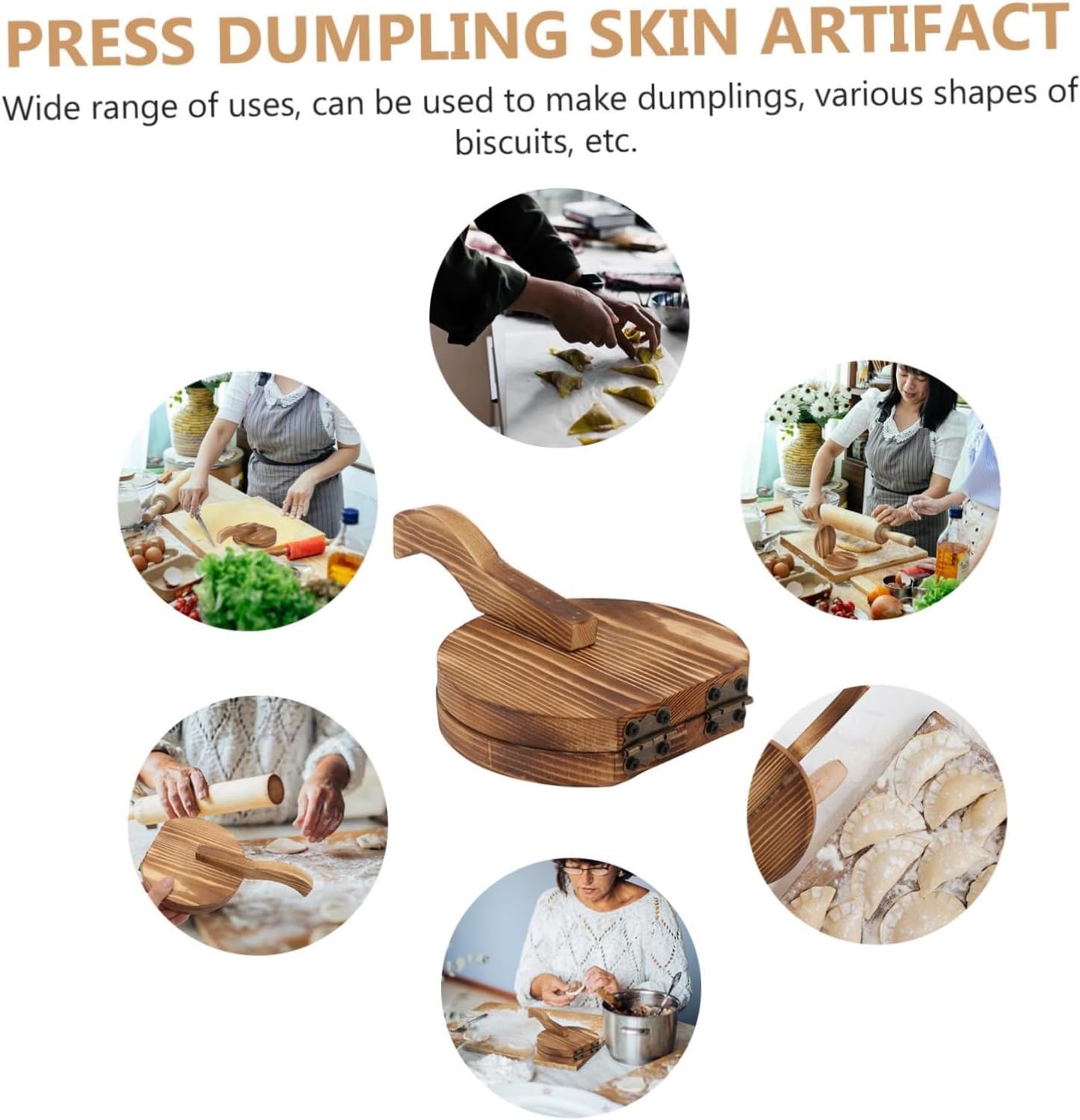 KICHOUSE 1pc Wooden Dumpling Maker Food Grade Pastry Wrapper Mold Easy to Use Kitchen Accessory for Homemade Dumplings and Biscuits Comfortable Grip Carbonized Design