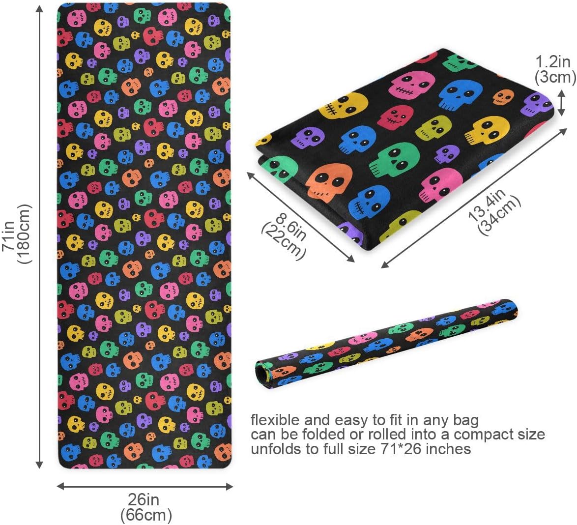 ALAZA Colorful Skull Pattern Yoga Mat Non Slip Fitness Exercise Mat, Workout Mat for Yoga, Pilates and Floor Exercises