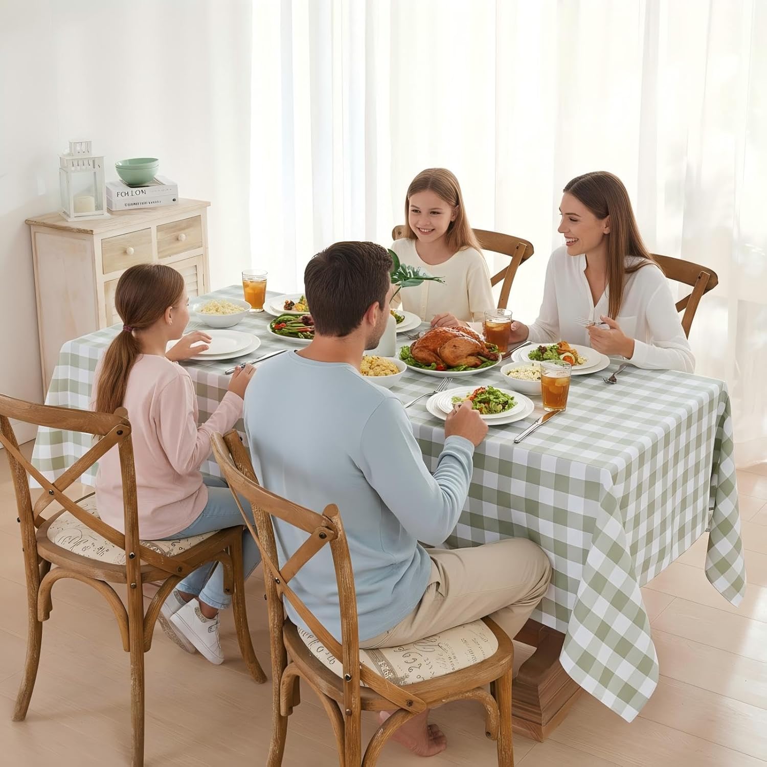 Checkered Tablecloth Rectangle, 2 Pack Gingham Table Cloths Waterproof Wrinkle Free Buffalo Plaid Table Covers Washable for Dining, Parties & Outdoor Picnic(Sage Green and White, 60"×102")