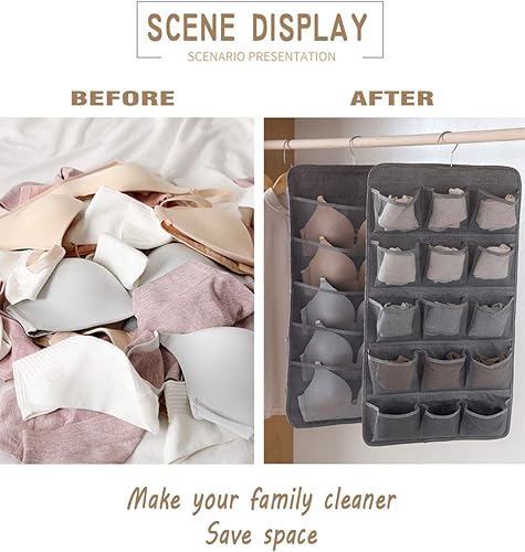 Miniatura 5 de AARAINBOW 1 paquete de calcetines colgantes de doble cara, brasier, ropa interior, calza, organizador de armario con 20 bolsillos, accesorios de