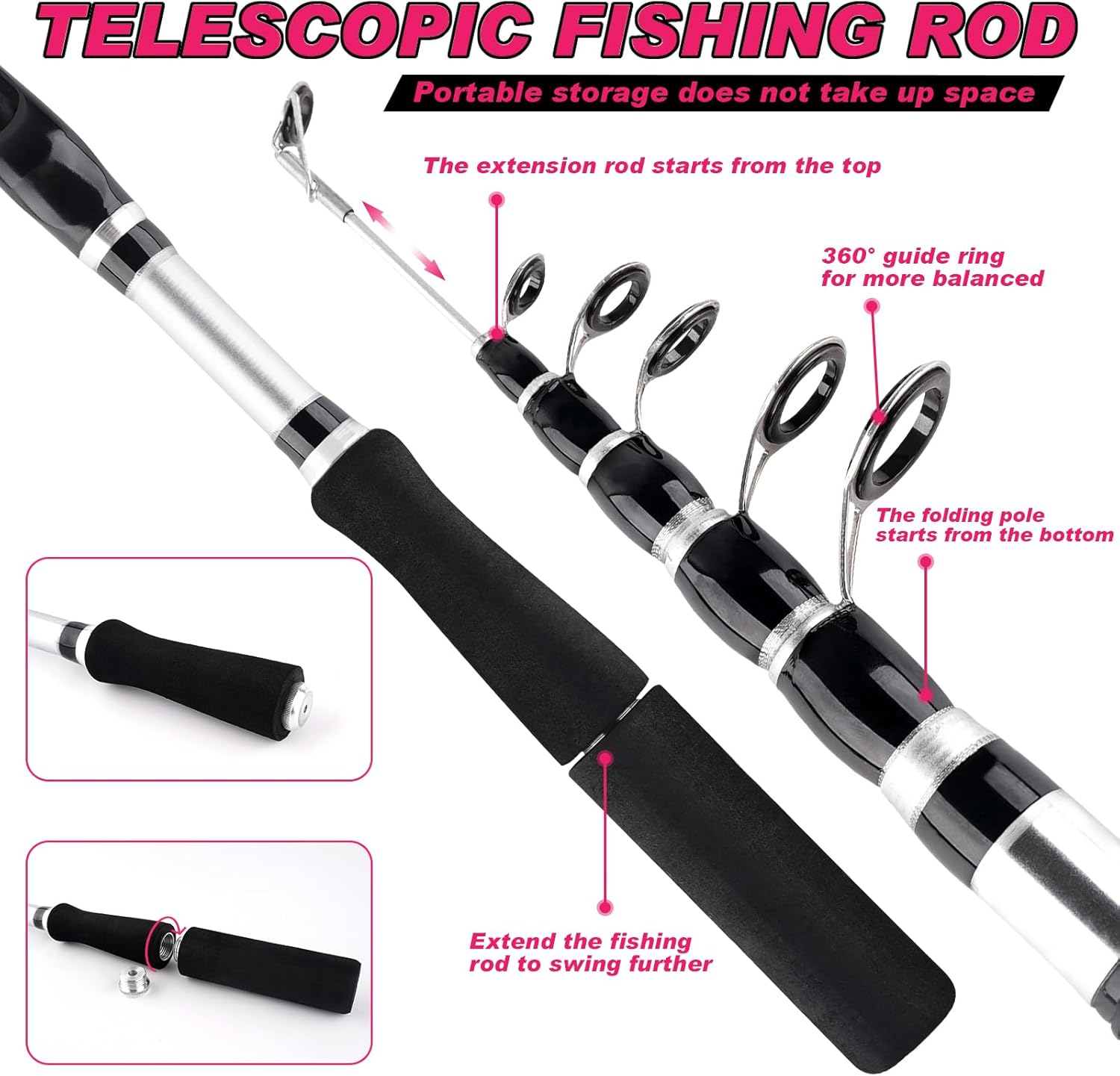 2PCS Telescopic Fishing Rods and Reels Combo Set 6.89ft Portable Fishing Pole Spinning Reel Lures Accessories with Storage Bag Saltwater Freshwater Fishing Pole Combo Fishermen Gift - Image 5