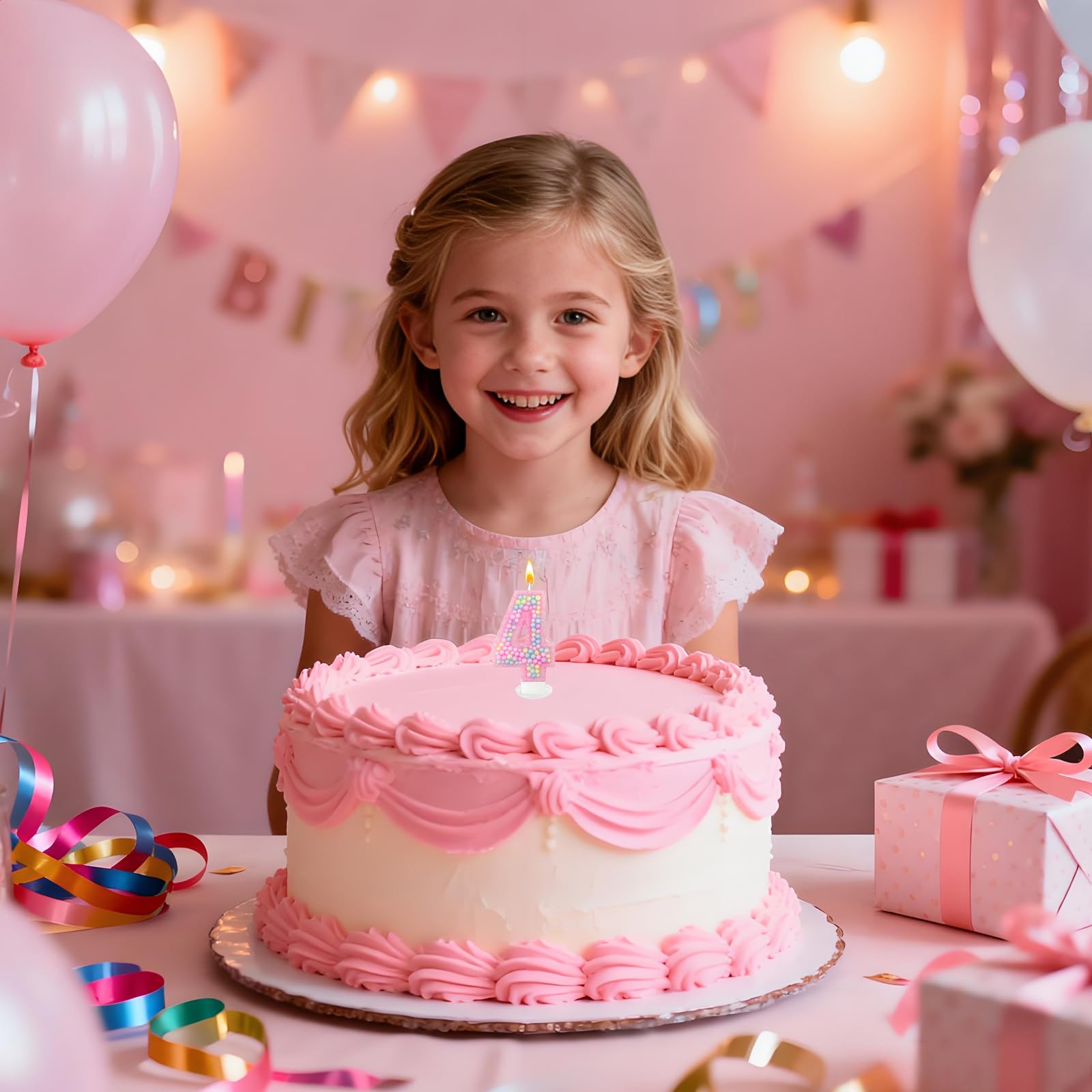 Zlongron Velas con números de cumpleaños, hechas a mano, macarrón, 3D, número 4, adecuadas para cumpleaños de niñas y niños, bodas, aniversarios, decoraciones de tartas de fiesta temática