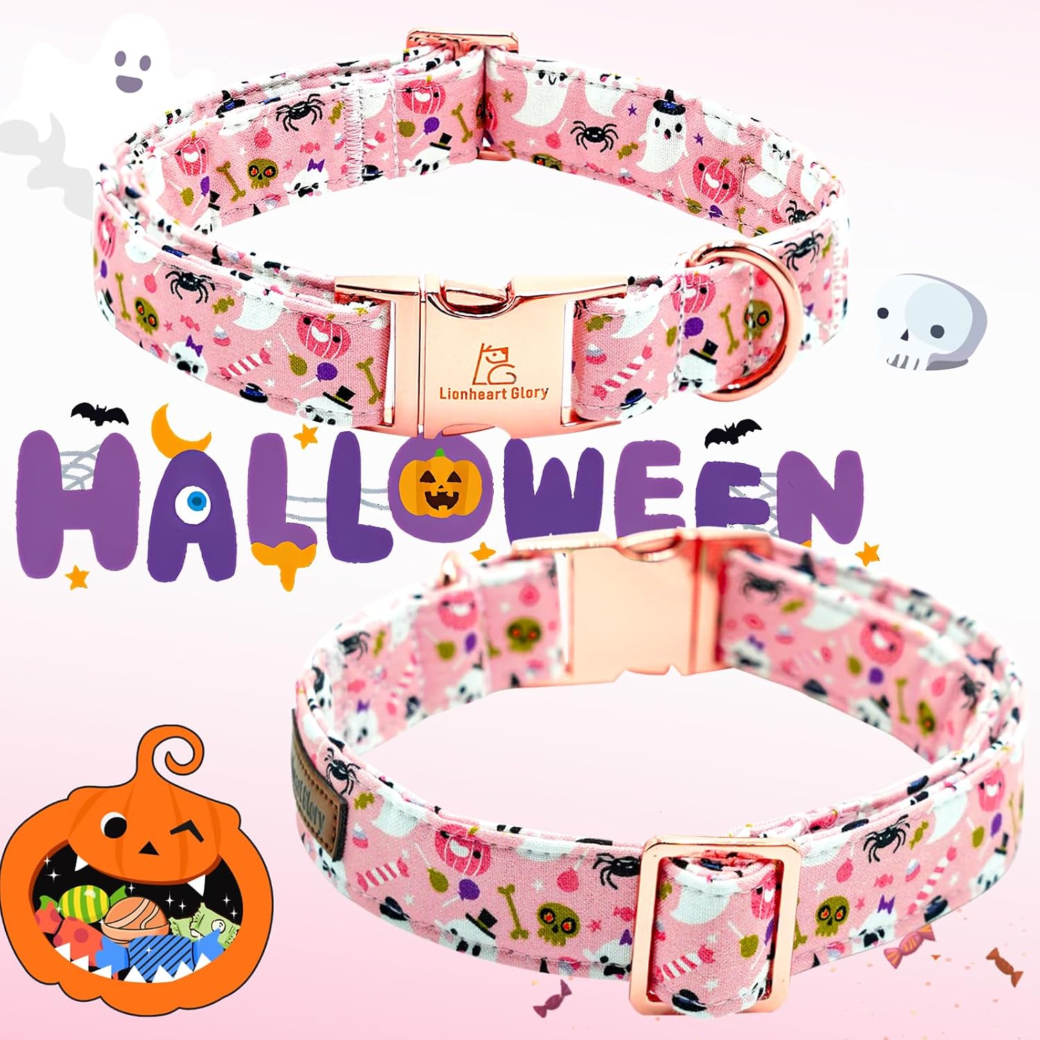 Lionheart glory Dog Collar Fall Halloween Pumpkin Collars Dog Heavy Comfortable Adjustable Pink Dog Collar for X-Small Puppy Collar Dogs Girls Boys Dog Collar Pet Gift image 4
