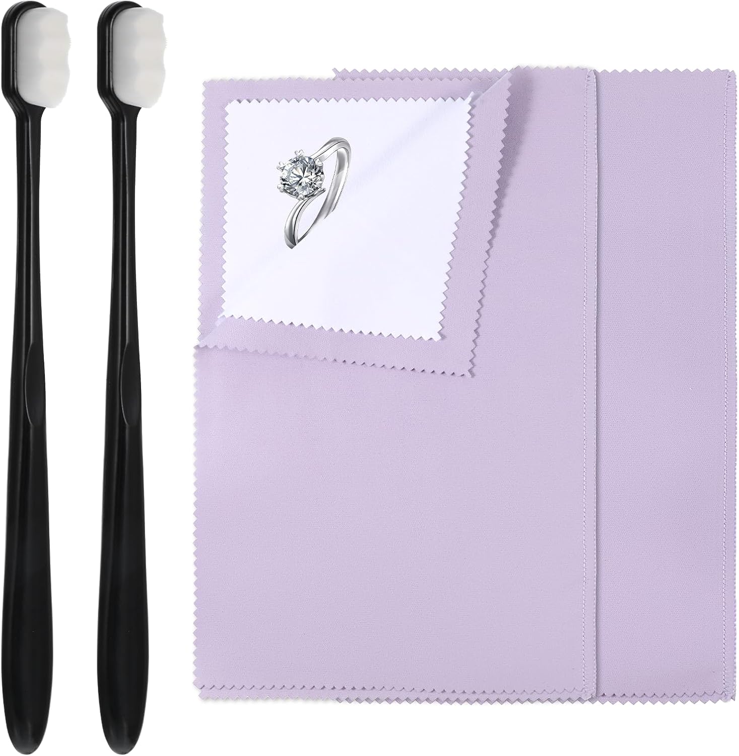 Silver Polishing Cloth and Jewelry Cleaning Kit (4-Piece Set), 2 Large Tarnish Remover Wipes with 2 Ultra-Soft Brushes for Sterling Silver, Gold, Platinum, Watches and Coins