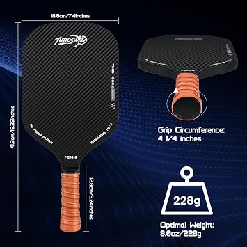 Pickleball Paddles, 16MM Edgeless Pickle Ball Paddle with 4 Balls, Real 3K Carbon Surface for Spin & Control, Suit for Indoor & Outdoor Play