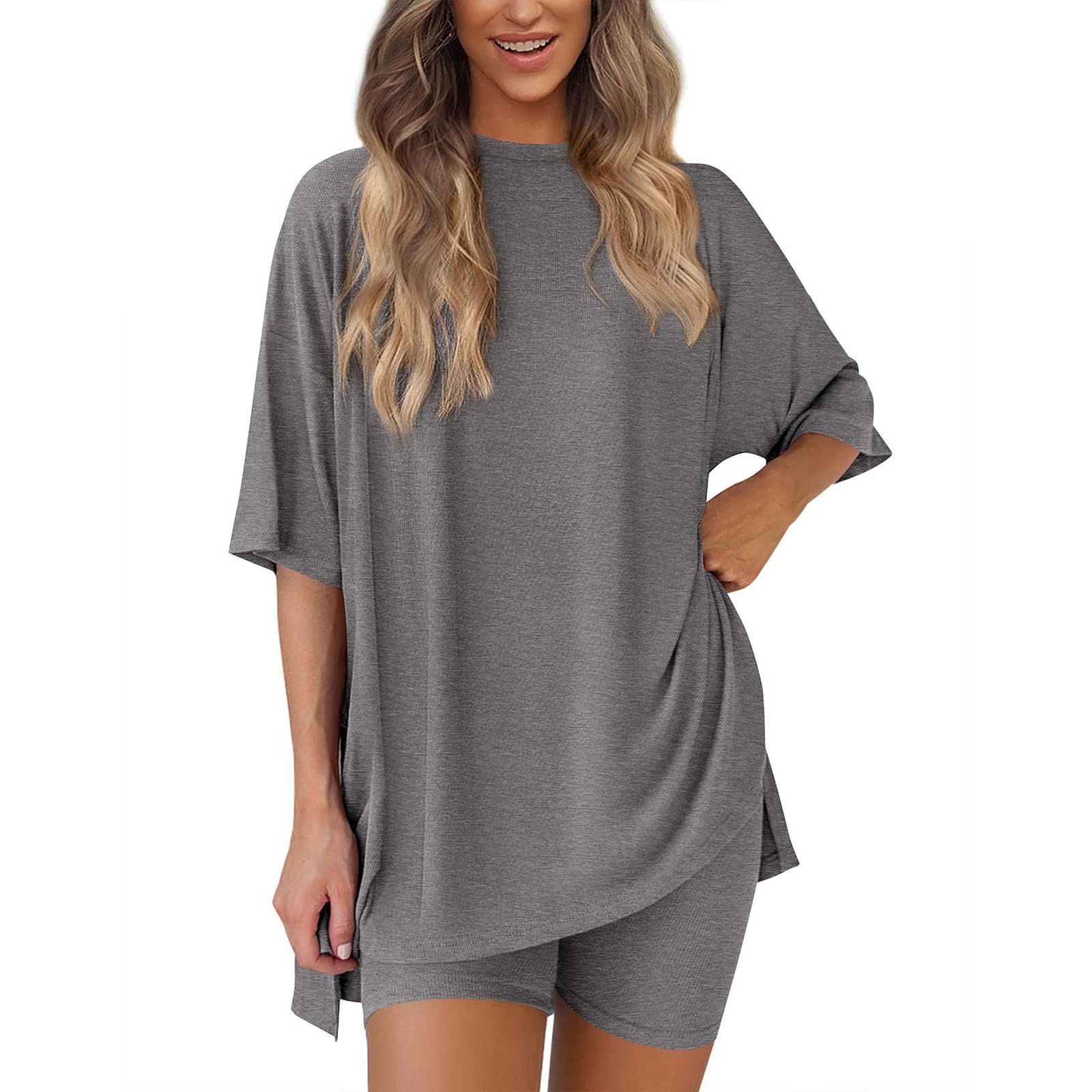 Conjunto de descanso de dos piezas para mujer, camisas casuales de verano de gran tamaño, traje de viaje — view 8