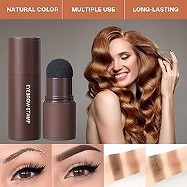 Eye-Brow Stamp Stencil Kit, Waterproof Brow Stamp Shaping Kit Eye Brow Definer & Filling Powder, Women Makeup Tools with 10 Reusable Eyebrow Stencils, 2 Brushes (Dark Brown)