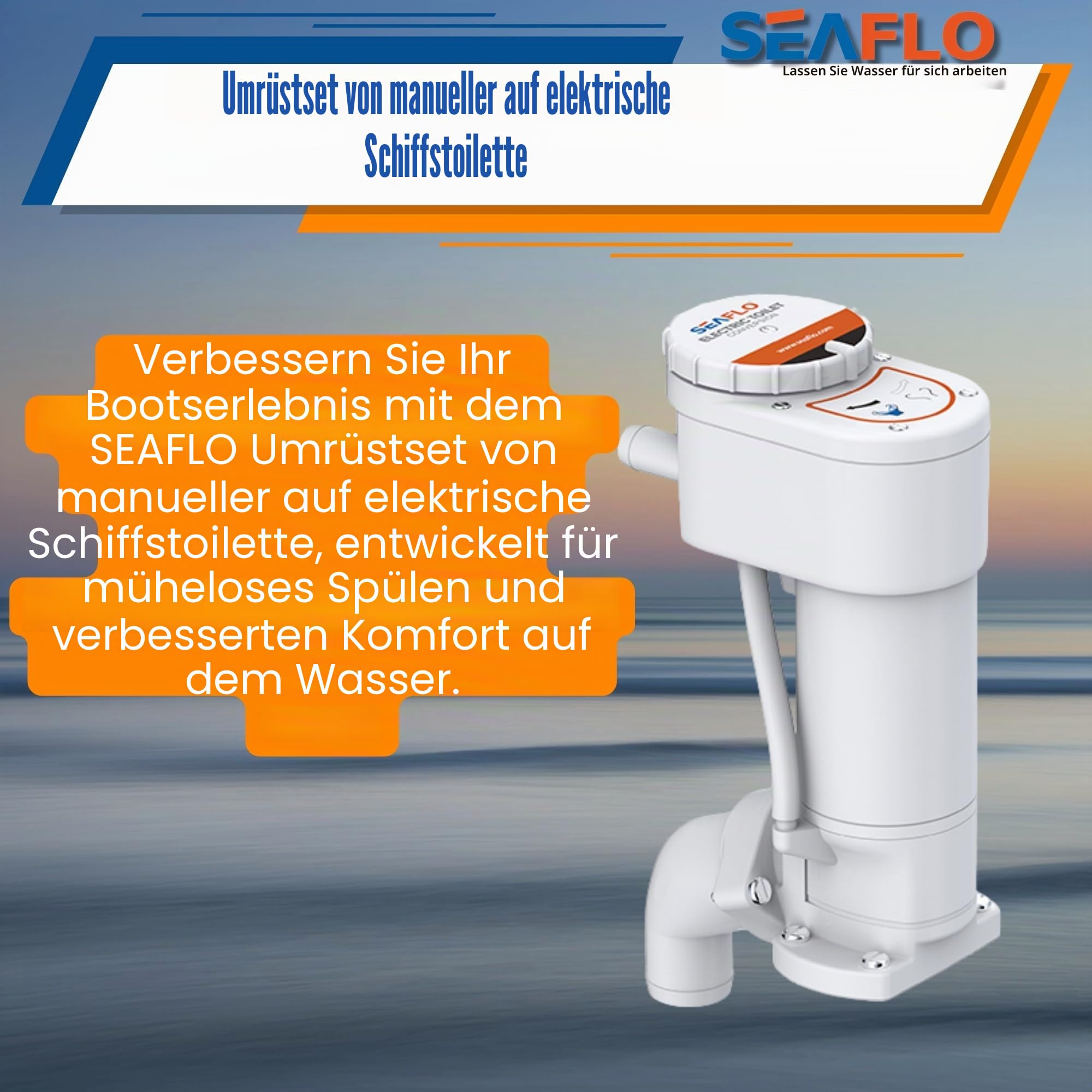 Seaflo Manuell auf elektrische Marine WC-Umrüstsatz, Weiß, SFMTP1-02