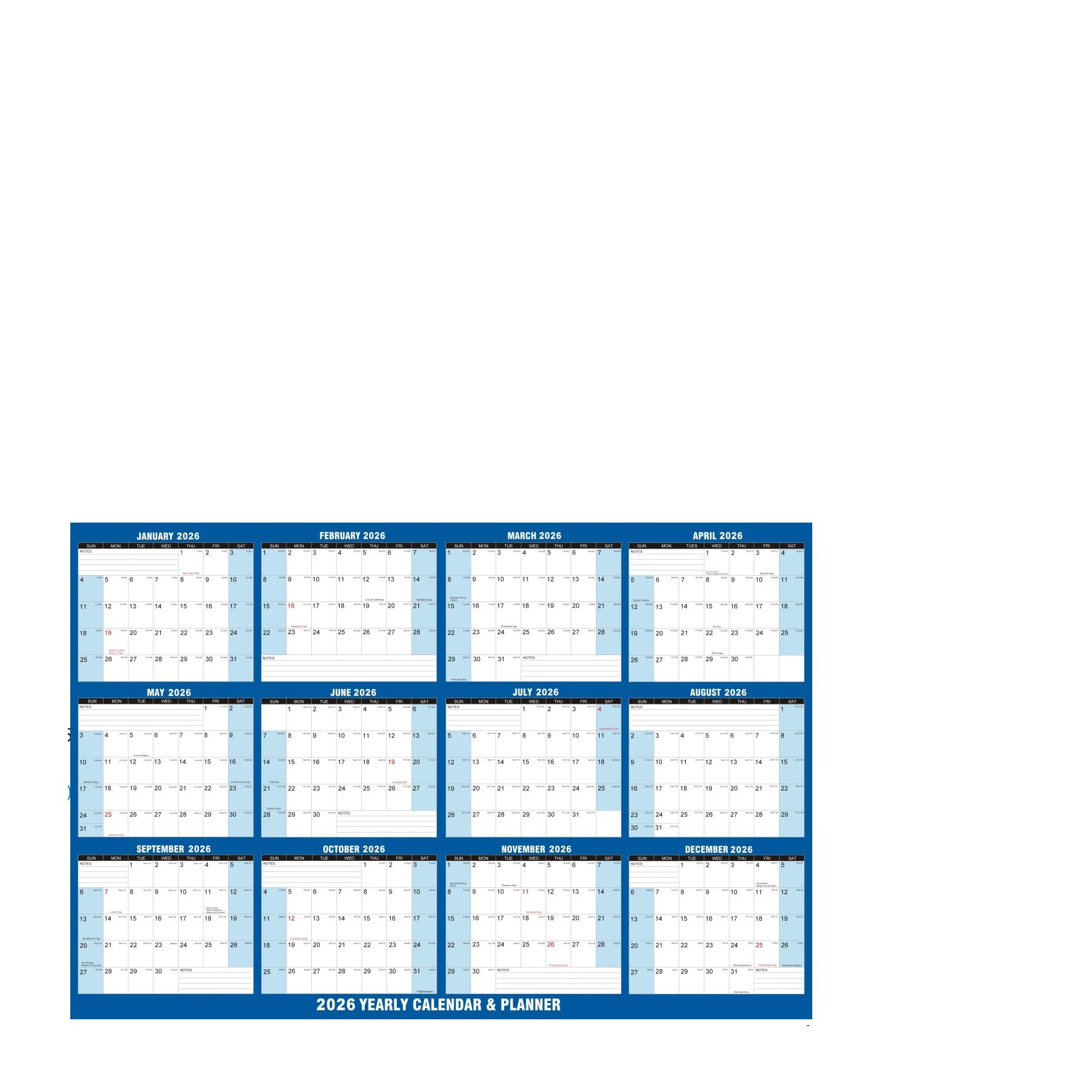 Lilalemon 2026 A4 Wall Calendar Planner 34 * 24 in