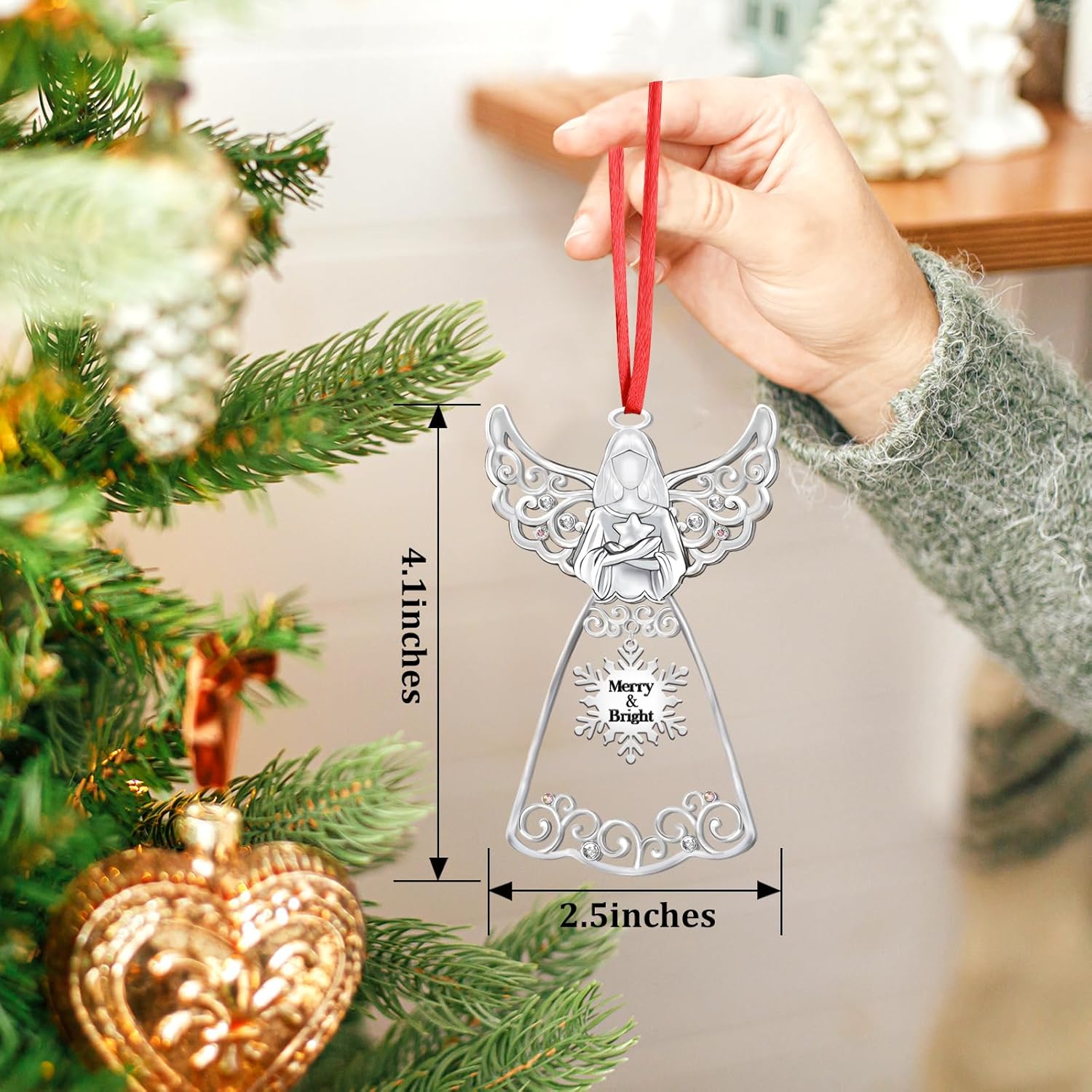 Christmas Angel Ornaments 2025 for Christmas Tree Decorations,Christmas Angel Decorating Hanging Ornament for Holiday Decorative Annual Keepsake Gift (Metal,Silver) - Image 3