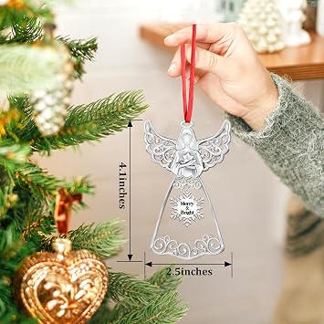 Christmas Angel Ornaments 2026 for Christmas Tree Decorations,Christmas Angel Decorating Hanging Ornament for Holiday Decorative Annual Keepsake Gift (Metal,Silver)