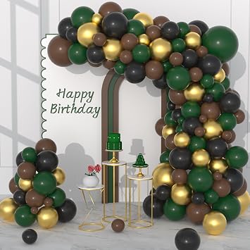 Dark Green Black Gold Balloon Garland Arch Kit, 116PCS Brown Dark Green Black Metallic Gold Balloons for Camo Super Football Bowl Birthday Graduation Woodland Sport Theme Party Decorations
