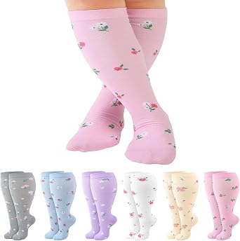 Jspupifip 6 Pairs Plus Size Compression Socks for Women, Wide Calf