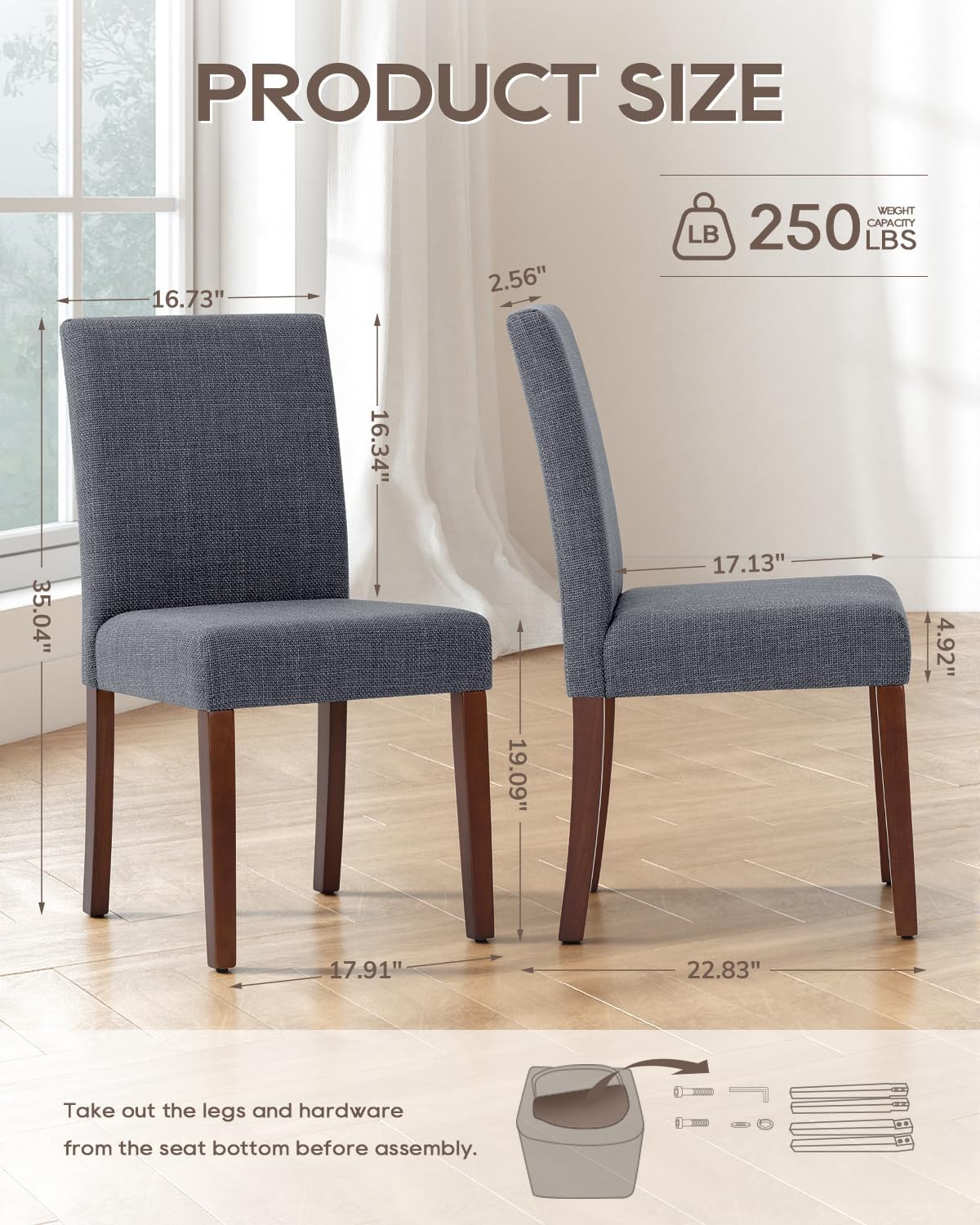 Upholstered Dining Chairs Set of 4 - Line Fabric Modern Farmhouse Kitchen Chairs,Mid-Back Dining Room Chairs with Wooden Legs