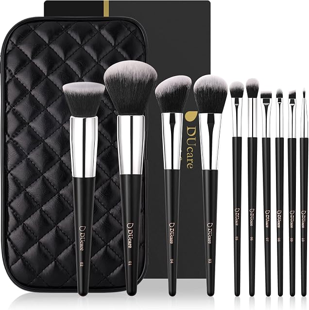 DUcare Makeup Brush Set 10Pcs Professional Makeup Brushes with Case Women Gift Premium Synthetic Kabuki Foundation Blending Brush Face Powder Blush Concealers Eye Shadows with Bag