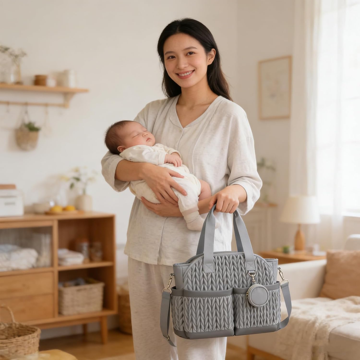 スタイリッシュなキルトバッグ 断熱コンパートメント付き 防水ポリエステルオーガナイザー ベビーエッセンシャル トラベルバッグ