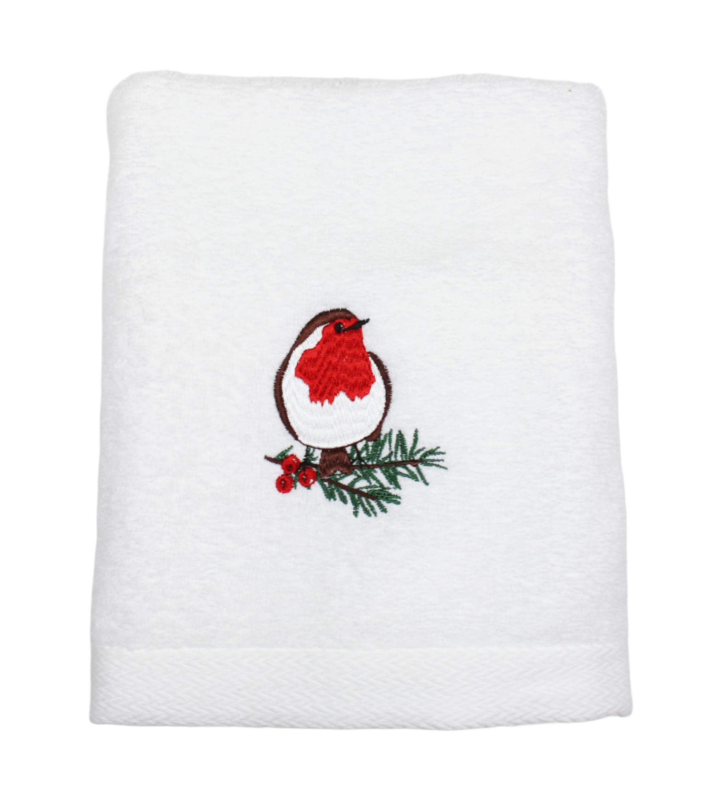 Peggy Wilkins Dawn Chorus Christmas Robin Embroidered 100% Cotton Hand Towel - 50cm x 70cm