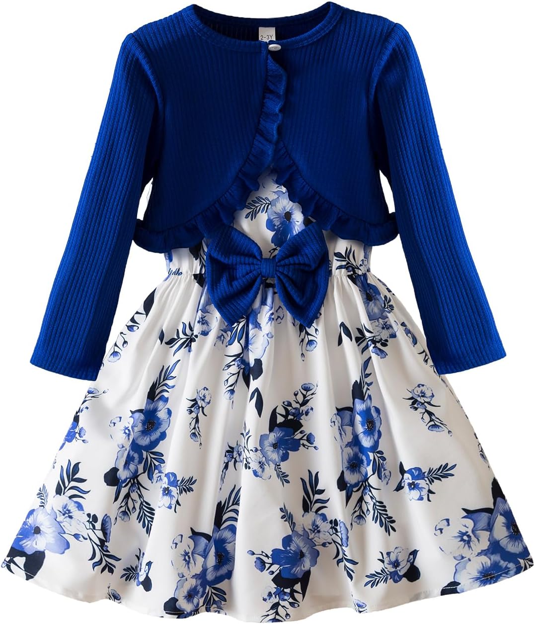 NNJXD 2PCS Little Princess Floral Dress with Cardigan Shrug Sweaters Toddler Girl Fall Clothes - Image 4