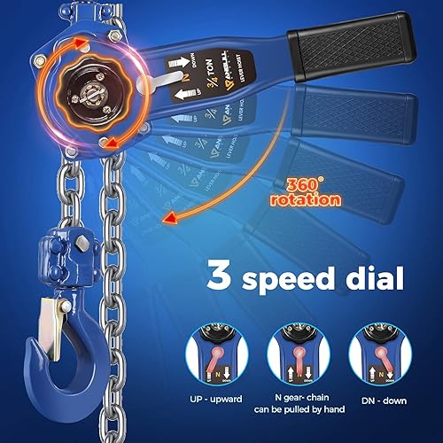 Miniatura 9 de ANBULL Polipasto de cadena de palanca de 1650 libras, 10 pies, 3/4 toneladas 3M manual de trinquete de cadena con cadena galvanizada G80 y ganchos